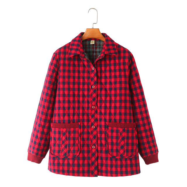 New autumn and winter cotton plaid coat for women with large size middle-aged and elderly fat mothers wear high-end cotton jackets
