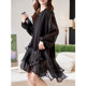 Baoshili round neck mesh spliced ​​long-sleeved dress 2025 spring temperament simple high-end casual black skirt
