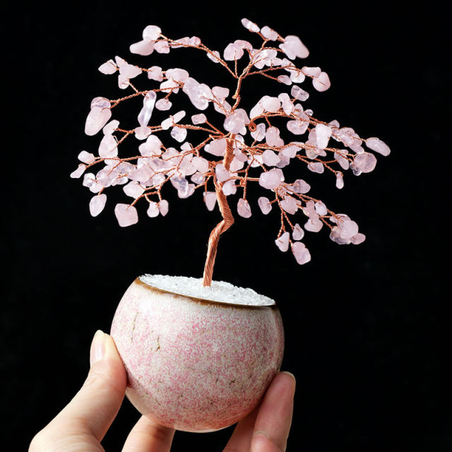 Handmade natural purple yellow crystal powder crystal tree cute pink crystal draw peach blossom wish fortune tree desktop decoration ornament