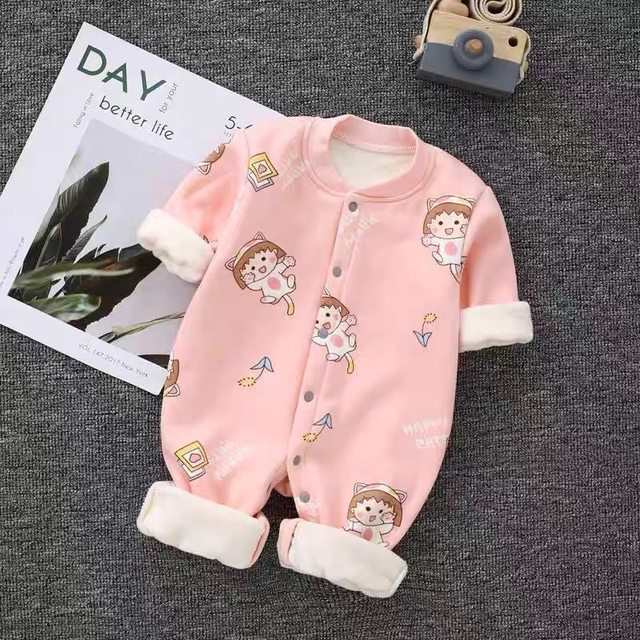 Super cute newborn baby plus velvet one-piece autumn and winter boneless warm long-sleeved parent-child family outfit