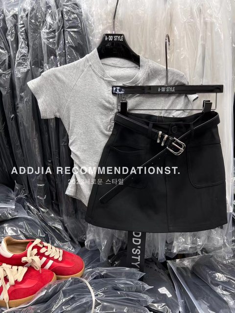 ADD hot girl short skirt 2024 summer new Korean version high waist slim multi-pocket design skirt A-line skirt women