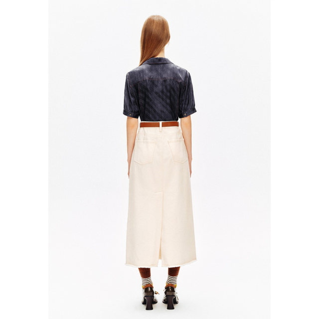 PSALTER Psalm 100% Mulberry Silk Dark Pattern Jacquard Stripes Retro Denim Shirt Summer
