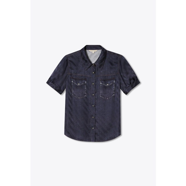 PSALTER Psalm 100% Mulberry Silk Dark Pattern Jacquard Stripes Retro Denim Shirt Summer
