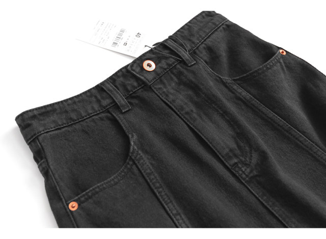 V158 solid color high -waisted thin pocket A -line skirt 2023 new spring and autumn long skirt female denim skirt skirt