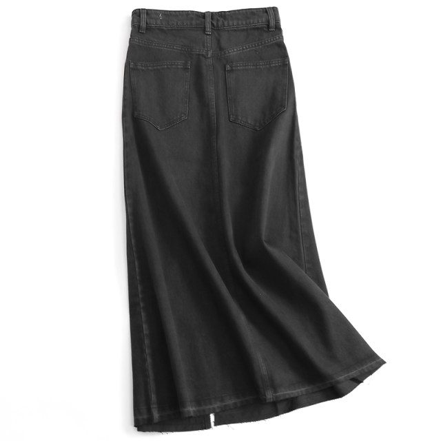 V158 solid color high -waisted thin pocket A -line skirt 2023 new spring and autumn long skirt female denim skirt skirt