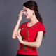 Ethnic style short-sleeved T-shirt for women's summer new Chinese style embroidered top large size slim round neck half-sleeved base shirt