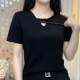 2025 summer new large-size women's fat MM red design makes it look white and slim and stylish short-sleeved top