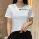 2025 summer new large-size women's fat MM red design makes it look white and slim and stylish short-sleeved top