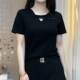 2025 summer new large-size women's fat MM red design makes it look white and slim and stylish short-sleeved top