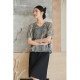 Light autumn retro v-neck black and white plaid short-sleeved top loose rag-shoulder T-shirt for women 2024 new style 4B41510
