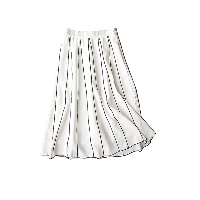 2025 spring striped white mid-length skirt umbrella skirt high waist zipper skirt slim beauty skirt A-line skirt versatile skirt