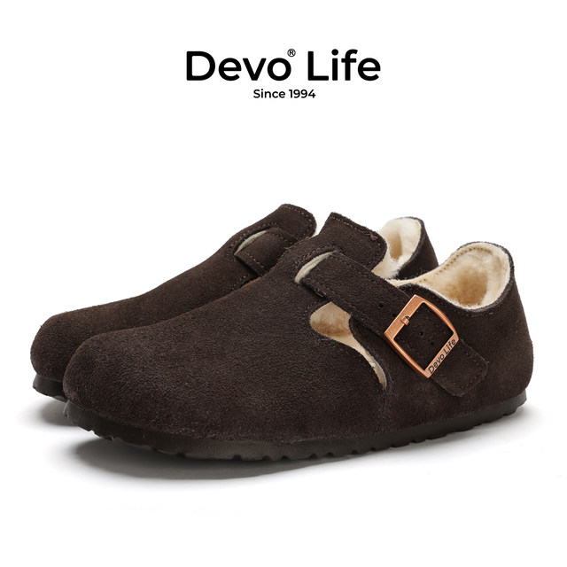 Devo cork shoes plus velvet warm winter cotton shoes for men and women couple casual fur all-inclusive Birkenstock shoes 96008
