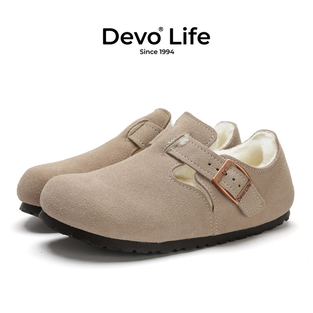Devo cork shoes plus velvet warm winter cotton shoes for men and women couple casual fur all-inclusive Birkenstock shoes 96008
