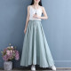 Spring and summer cotton, linen, elegant loose large size A -line large skirt women's skirt literary retro new fairy middle long skirt
