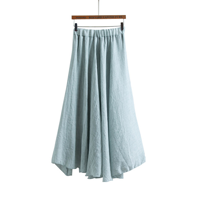 Retro Chinese style elastic waist double-layer cotton and linen tulle skirt spring literary style big hem skirt fairy long skirt versatile