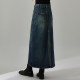 qs 秸hee autumn and winter new retro washed distressed denim skirt with back slit mid-length high-waisted slim skirt for women