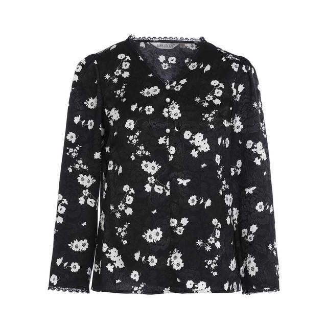 Black retro fashion floral shirt for women 2025 spring and autumn new loose lazy style shirt romantic lace top

