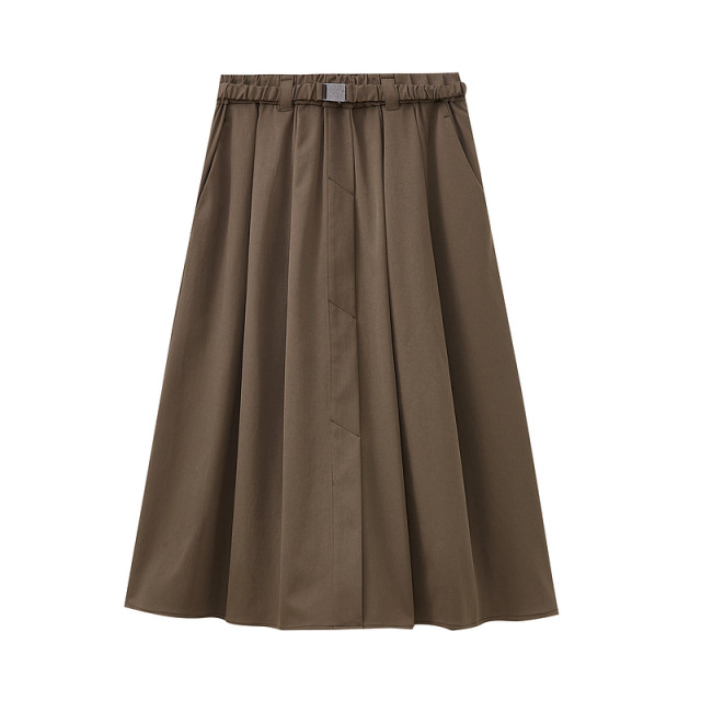 Shuiyunjian brown A-line skirt for women mid-length umbrella skirt commuting temperament simple and versatile 2025 spring new style
