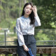 25CXA-094 Past and present life retro new Chinese style stand collar print contrast collar long sleeve shirt