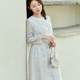 7-24QDC-058 Past and present life gentle and literary round neck printed slim long-sleeved dress