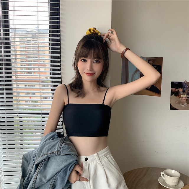 Ice Silk Camisole Women's Summer Thin Solid Color Seamless Student Tube Top Anti-Exposed With Breast Pad Beautiful Back Short