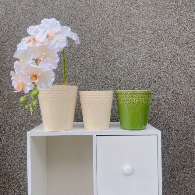 Nordic retro glazed flowerpot Imperial Roman green light luxury Phalaenopsis orchid high-end indoor pottery pot high-end small