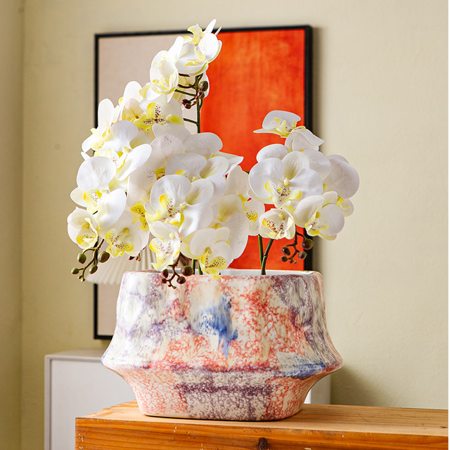New Chinese style flower-glazed ceramic flower pots, Phalaenopsis, Cymbidium orchids, special-shaped flower vessels, Wabi-sabi style, Song Dynasty aesthetics, Zen home furnishings