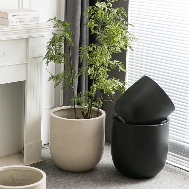 Magnesia clay floor-standing flower pot minimalist wine glass U-shaped large mouth black diamond flower pot living room B&B shopping mall villa decoration