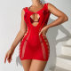 European and American sexy chest hollow perspective fishnet clothes women's sleeveless romantic perspective red nightclub hot passion underwear
