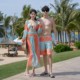 Ins style couple swimsuits, small breasts, sexy split bikini triangle three-piece swimsuit, women and men's beach pants