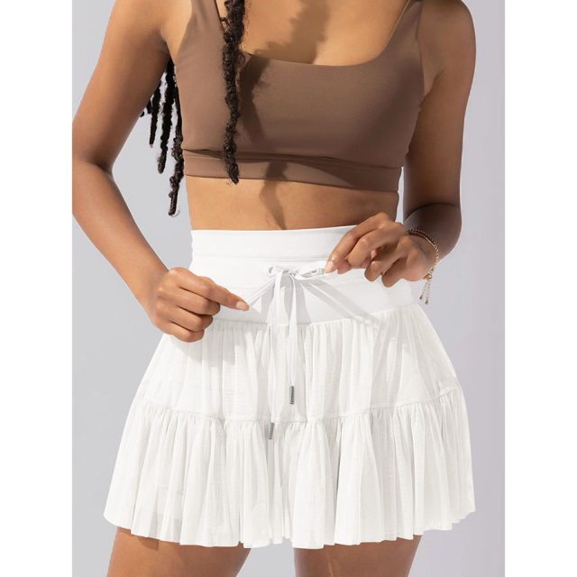 Korean super short skirt for women in summer high waist anti-exposure yoga fitness exercise mesh pleated puff tennis skirt
