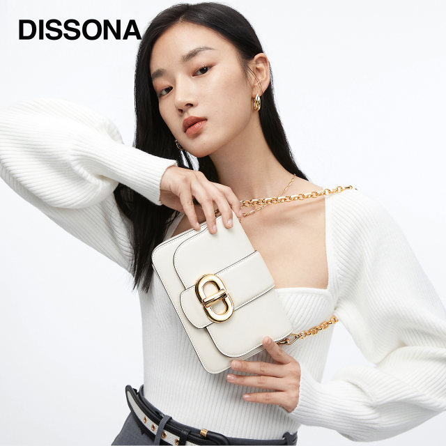 DISSONA women's bag DoubleD light luxury brand high-end chain small square bag genuine leather shoulder crossbody bag