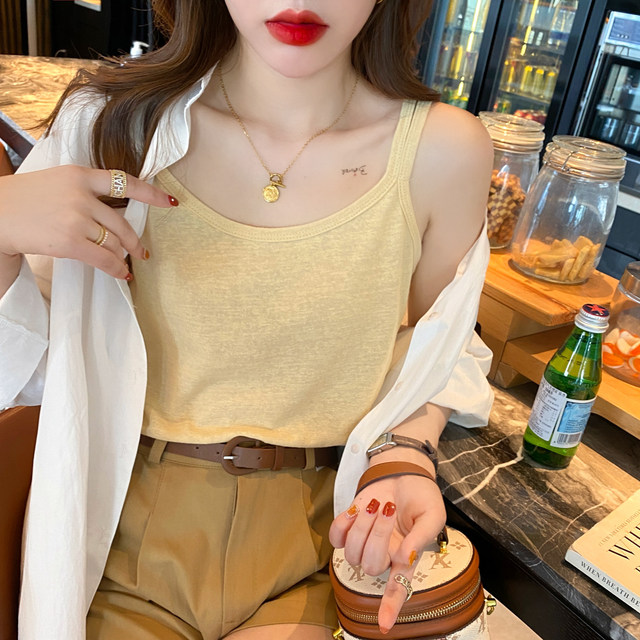 White cotton and linen suspender vest for women with inner wear 2025 summer new ice silk loose belly covering top