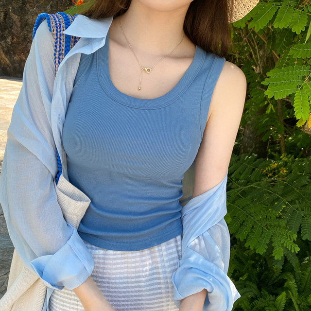 Round neck wide shoulder strap suspender vest for women in summer wear 2025 new inner wear slim fitted bottom sleeveless top