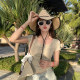Yellow round neck straight shoulder short-sleeved T-shirt for women in 2025 spring and summer new style unique and beautiful slim short top
