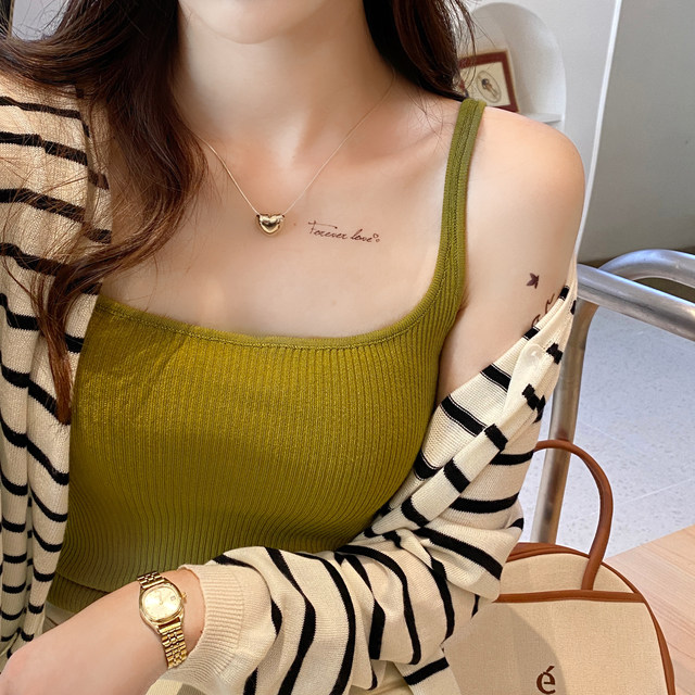 Knitted vest for women with 2025 summer and autumn new hot shirt suspender cover for women with breasts and white base top