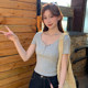 Red short V-neck front shoulder short-sleeved T-shirt women's new summer 2025 new slim and unique beautiful half-sleeved top