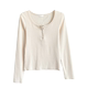 Blue thin slim base shirt for women with spring 2025 new unique long-sleeved T-shirt hit shoulder top