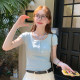 Yellow round neck straight shoulder short-sleeved T-shirt for women in 2025 spring and summer new style unique and beautiful slim short top
