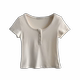 Yellow round neck straight shoulder short-sleeved T-shirt for women in 2025 spring and summer new style unique and beautiful slim short top
