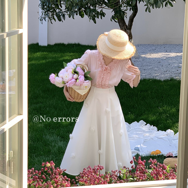 No errors flower decoration slim French large umbrella skirt 2025 spring and summer
