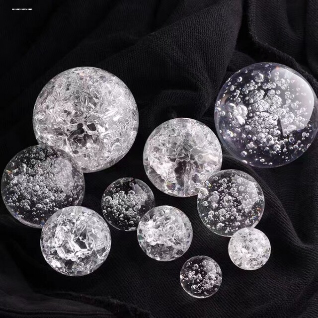 Rockery flowing water transparent glass crystal ball ornament windmill wheel accessories fountain bonsai bubble ice crack rotary ball