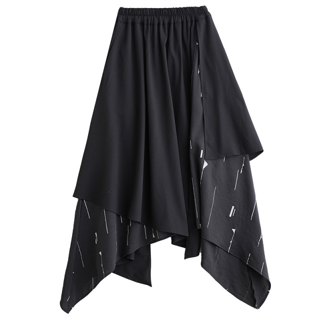 Discount autumn and winter new dark irregular skirt fashionable versatile print splicing to make the slim long skirt design