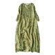 Literary ramie printed V-neck three-quarter sleeve dress spring and summer new women's clothing simple thin linen A-line skirt colorful long skirt