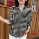 Mom's suit Polo collar striped chiffon centre-sleeved shirt fashionable women's summer short-sleeved T-shirt versatile women's top