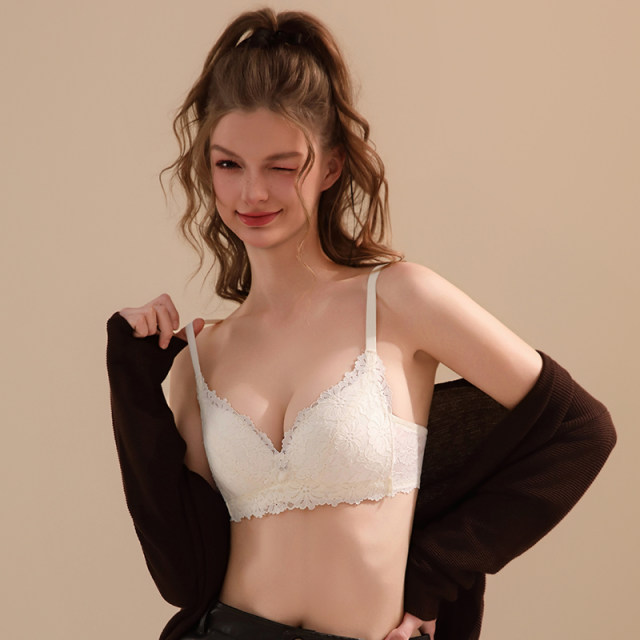 French sexy lace underwear women's three-dimensional cup small breasts gathering and adjusting upper back bra spring and summer 2025
