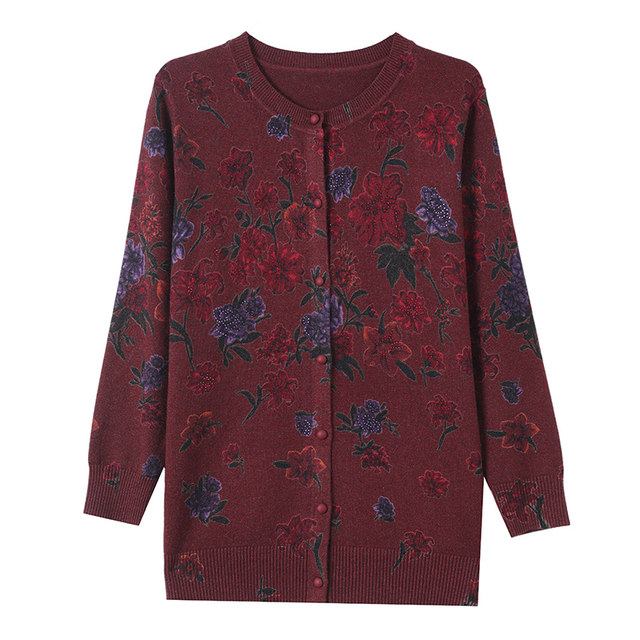Extra large size women's cashmere cardigan plus fat and extravagant style middle-aged and elderly mothers autumn knitted jacket loose outer wear