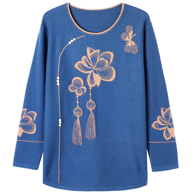 Fashionable autumn and winter woolen sweaters for middle-aged and elderly mothers, noble plus size plus size women's loose belly-covering cashmere tops