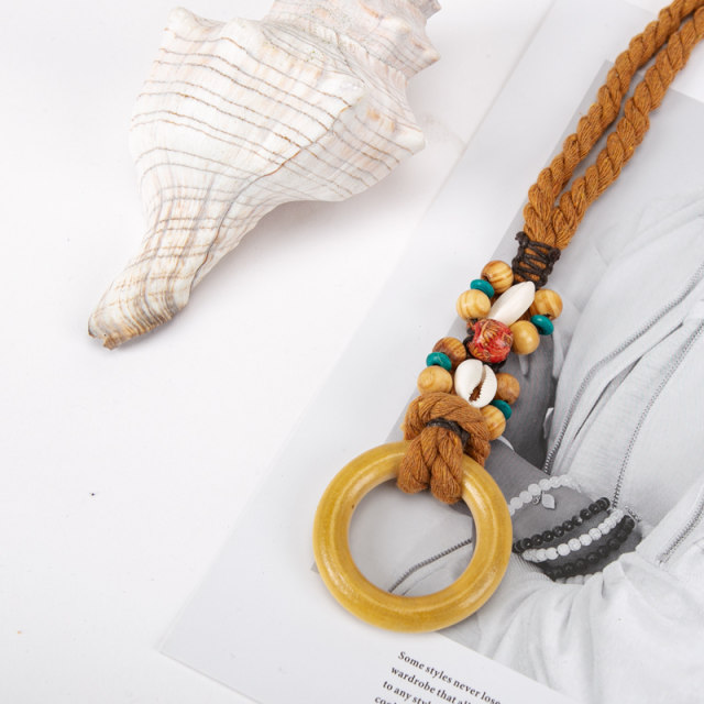 Young retro linen braided cotton rope belt women's decorative dress shell accessories knotted ethnic style waist chain