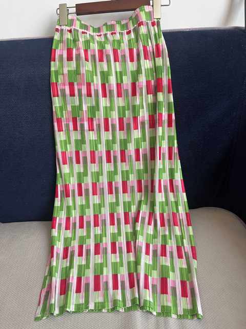 Miyake pleated skirt plaid print commuter sweet high waist 2024 summer slim mid-length pleated skirt